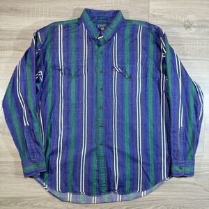 Vintage Chaps Ralph Lauren Multicolor Striped Butto Shirt Workwear Pockets SZ XL
